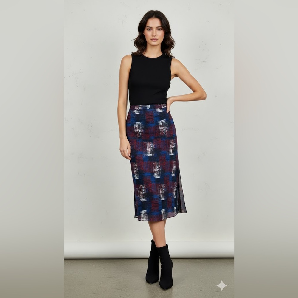 Jenni kayne Stylish Multicolor silk midi Skirt 28 blue